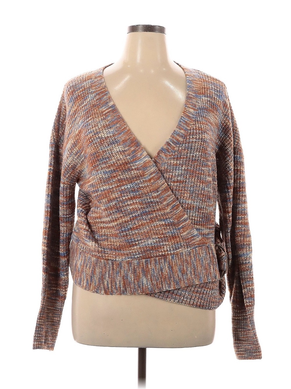 Nine West Brown & Blue Marled Wrap V-Neck Sweater